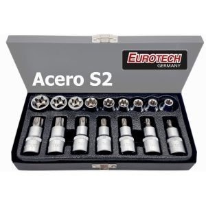 Set Puntas y Tubos - TORX Encastre 1/2" y 1/4" 16 Piezas