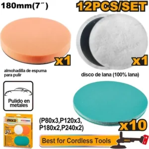 Juego de Pulido y Esmerilado 7" (180mm) INGCO x 12 Piezas