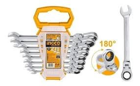 Juego de 8 Llaves Combinadas con Crique Articulado INGCO